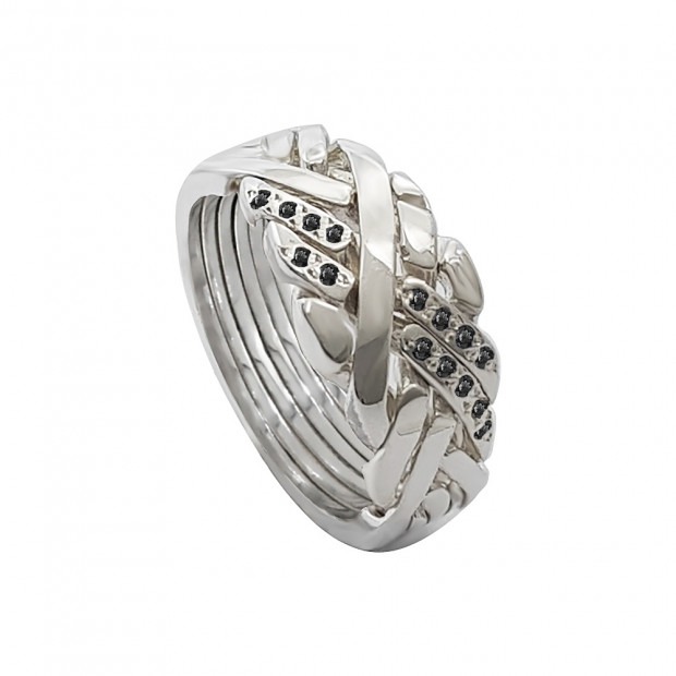 925 Sterling Silver 6 Band Anatolian With Stone Two Line